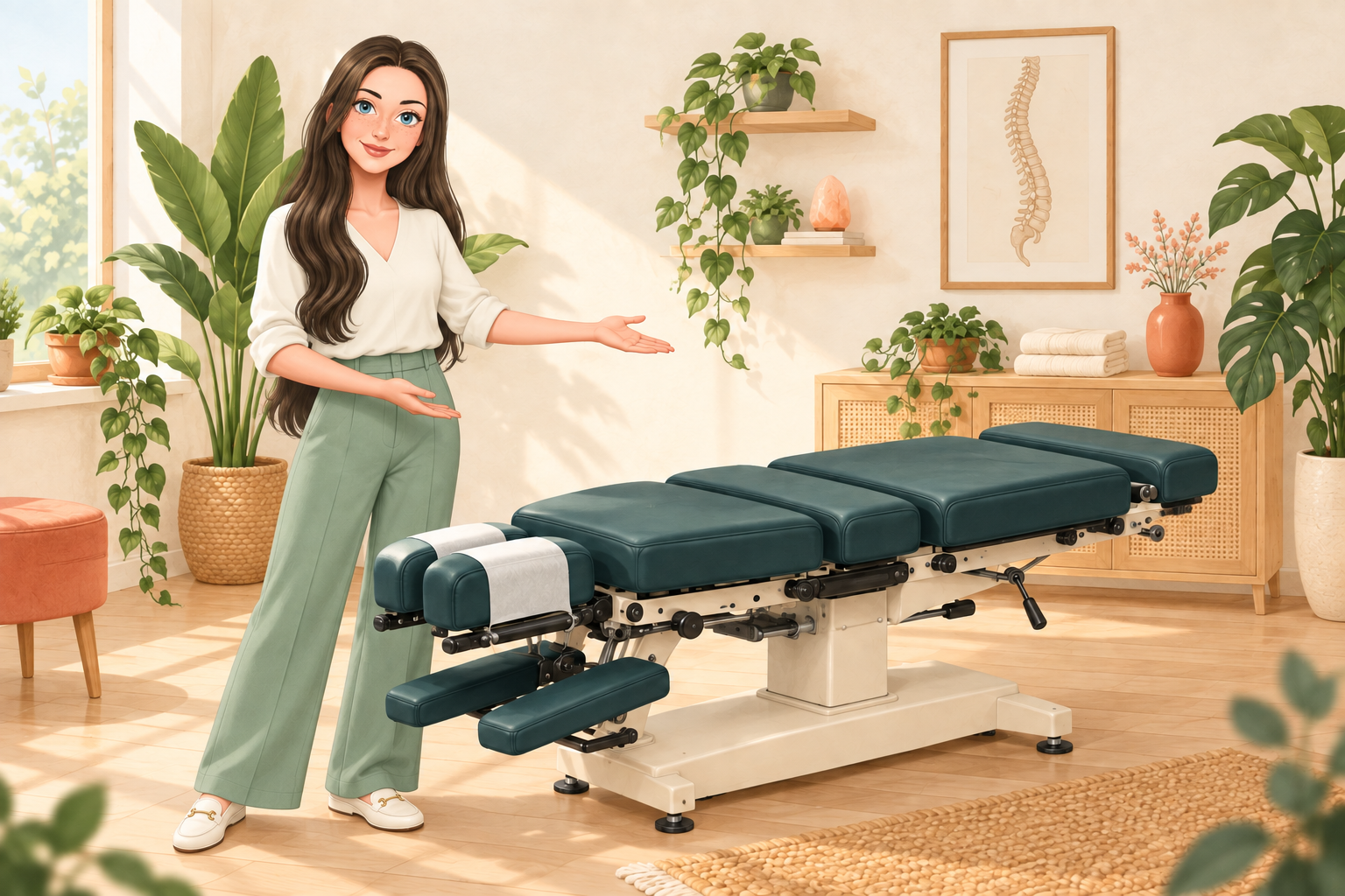 Illustration du cabinet et de sa table de chiropraxie